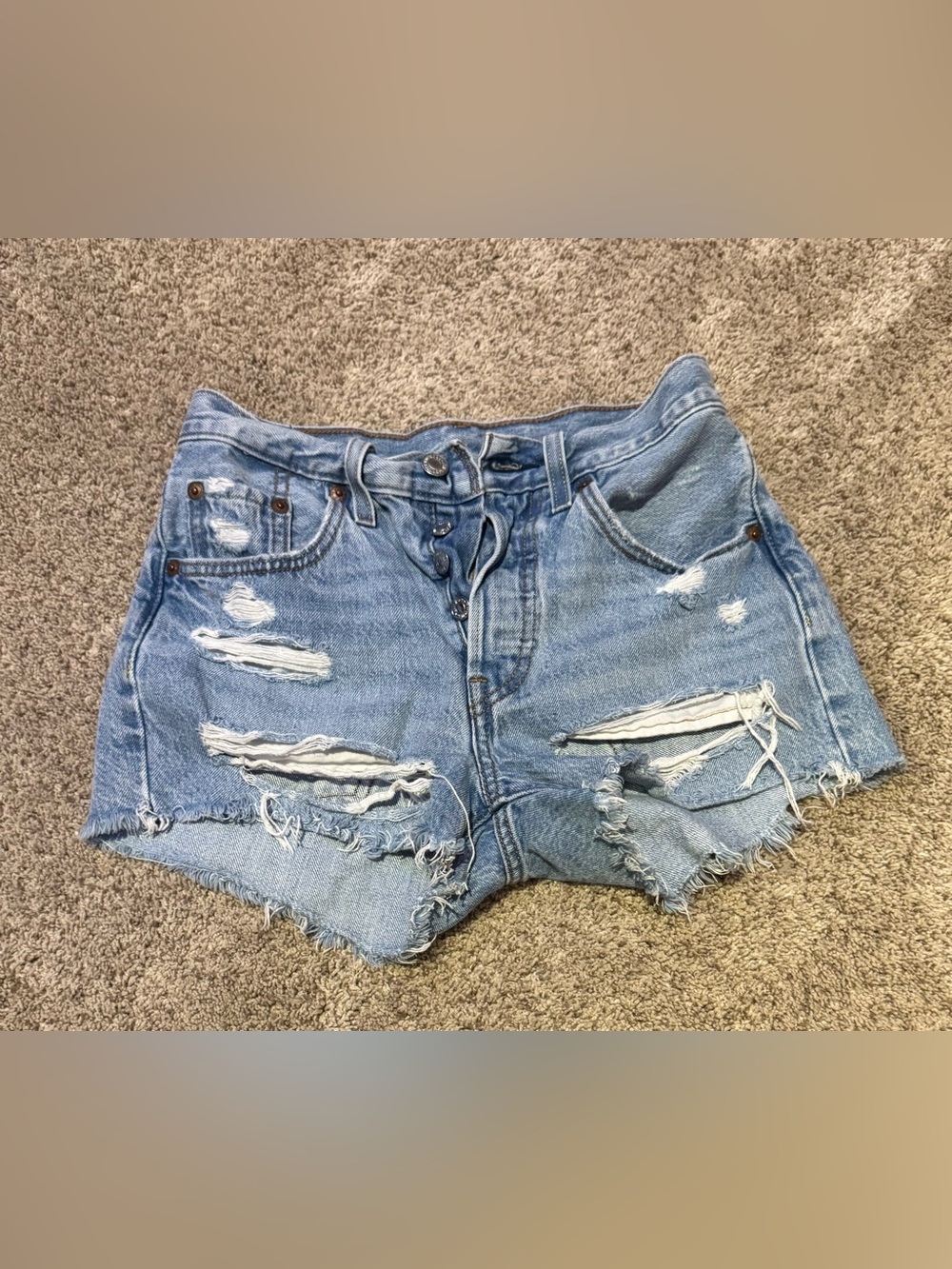 Levi's Light Blue Ripped Denim Cutoff Shorts